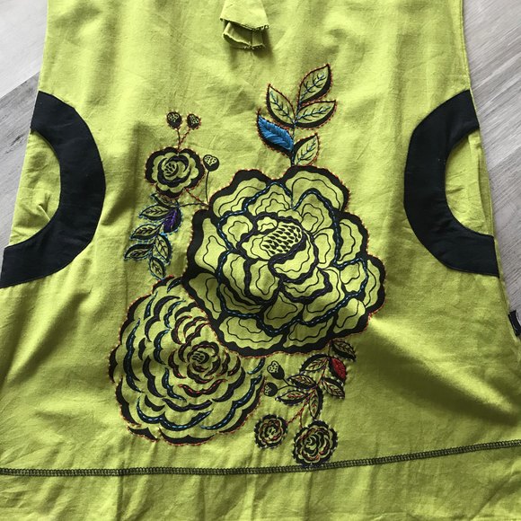 Fuchhi Cotton Floral Embroidered Dress w Pockets shoulder ties Drawstring Med - Picture 3 of 9
